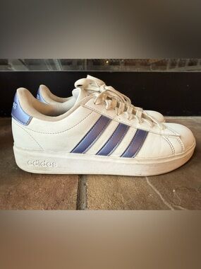 adidas Cream White Sneakers with Blue Stripes